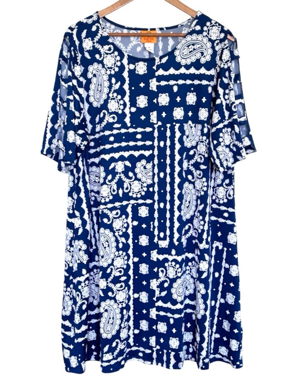 Ruby Rd. Plus Dress Women’s 1X Blue White Paisley Pullover Lightweight